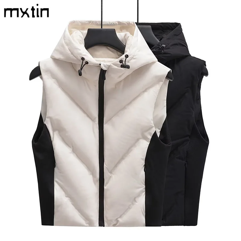 Women\'s Winter Cold Coat Short Hooded Vest Jacket Women Vintage Sleeveless Black Top Casual Female Waistcoat Clothes Mujer