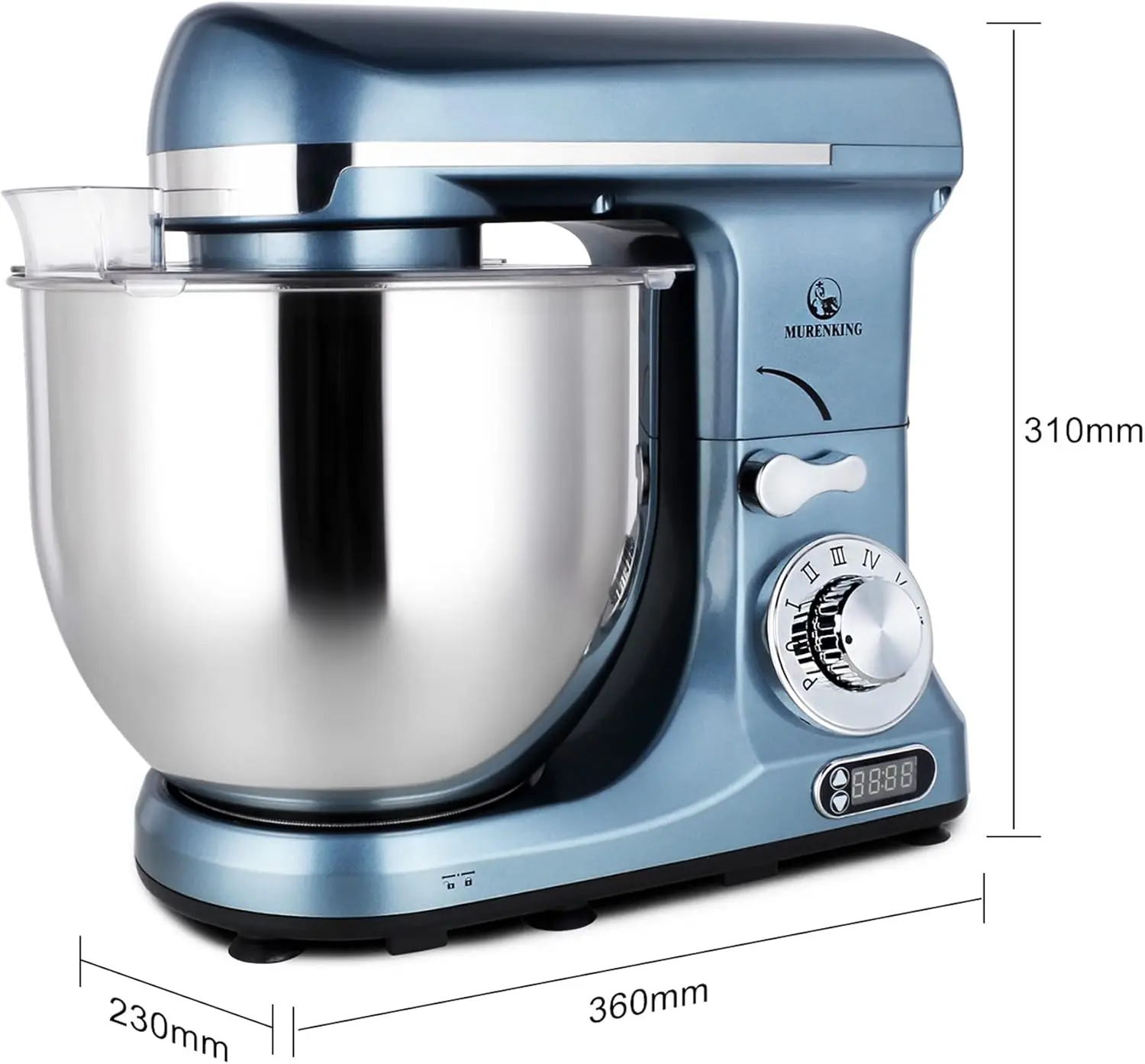 Stand Mixer, 6-Qt with Timer, MK37 500W 6-Speed Tilt-Head Food Electric Mixer Kitchen Machine,Plastic (Silver Blue)