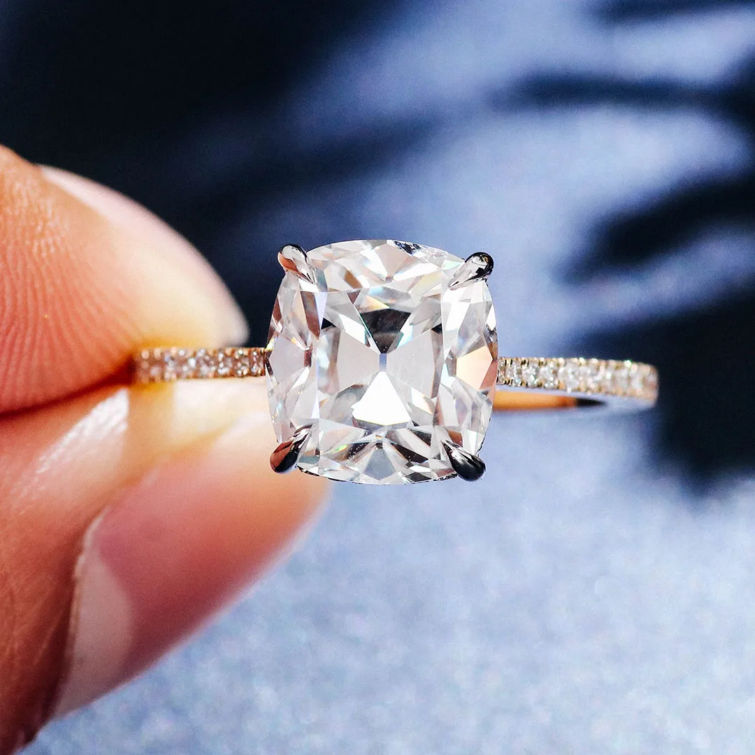 Provence 10K/14K/18K Moissanite Engagement Rings for Women Cushion Cut D Color 6.5CT DIY Jewelry Custom Four Prong Luxury Rings