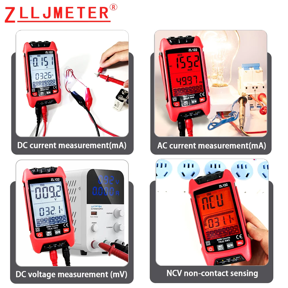 ZLLJMETER cyfrowy tranzystor multimetru Smart Testers 9999 zlicza True RMS automatyczny opór elektryczny miernik pojemności Temp.