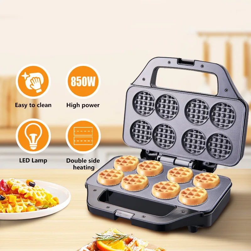 

850W Small Waffle Maker 8 Holes Bread Maker Breakfast Maker Sandwich Maker Double-sided Non-stick Coating