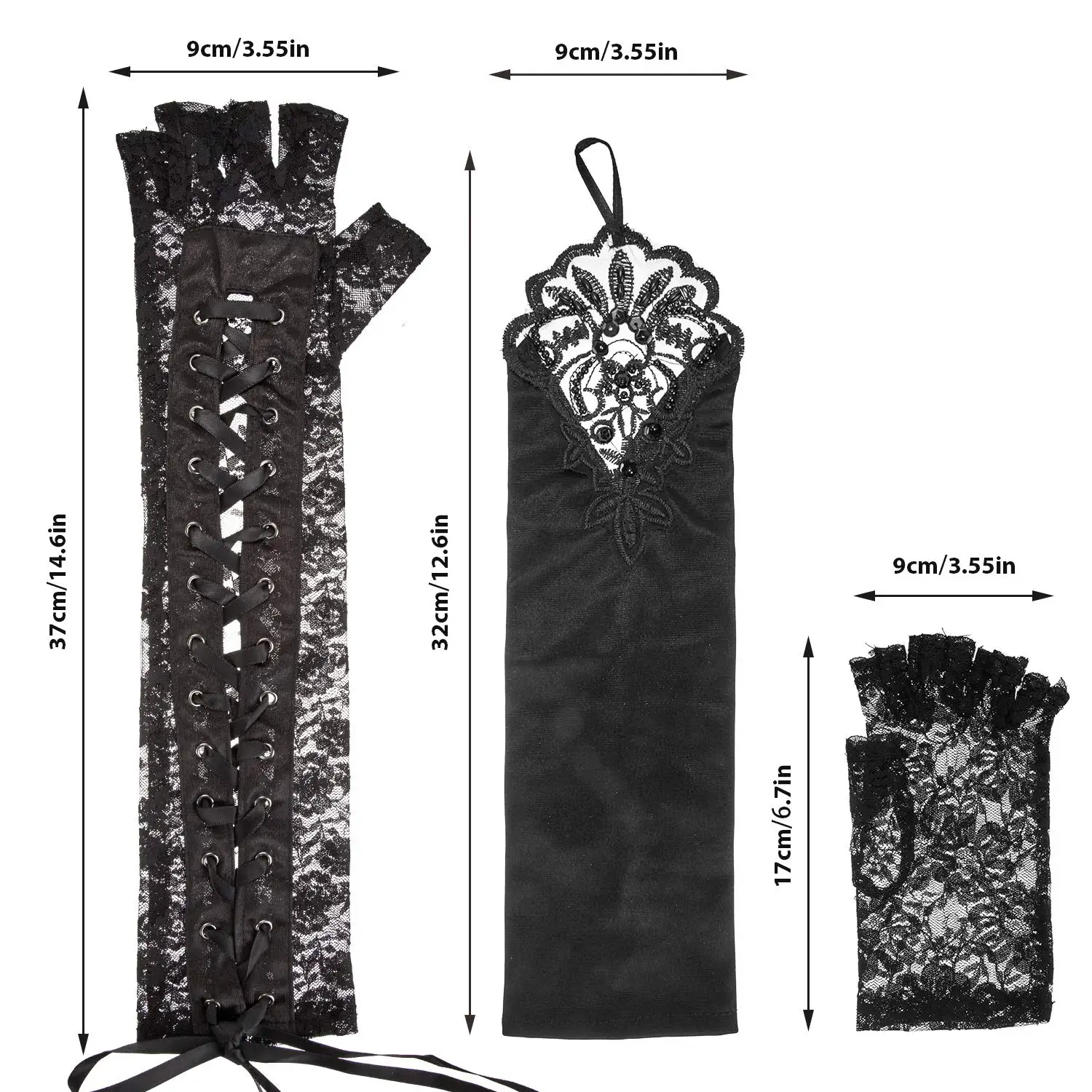 3 Pairs Women Gothic Gloves Lace Fingerless Gloves Wedding Bridal Tea Party Decor Cosplay Costume Accessories