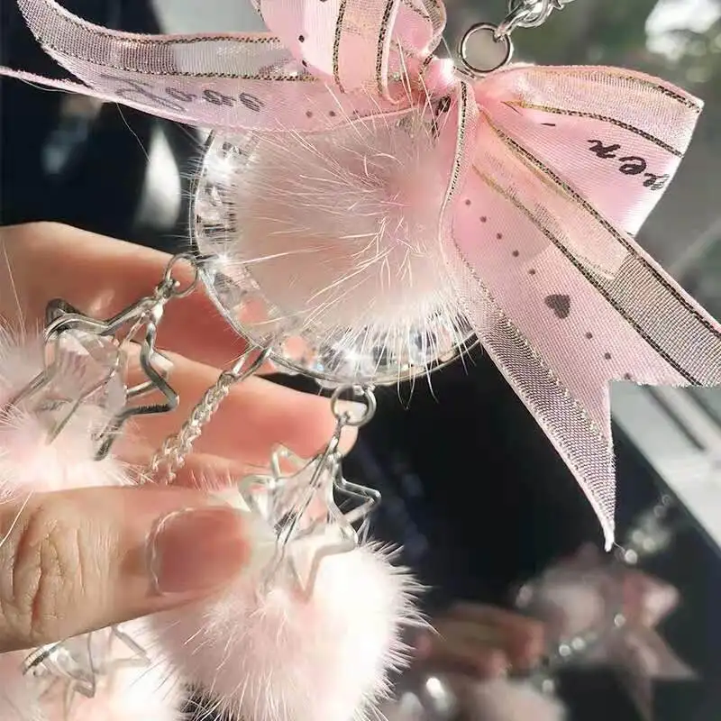 Cute Car Rearview Mirror Hanging Ornament, Girly Aesthetic Fluffy Pearl Pendant, Versatile & Fashion Car Interior Decor for Wome