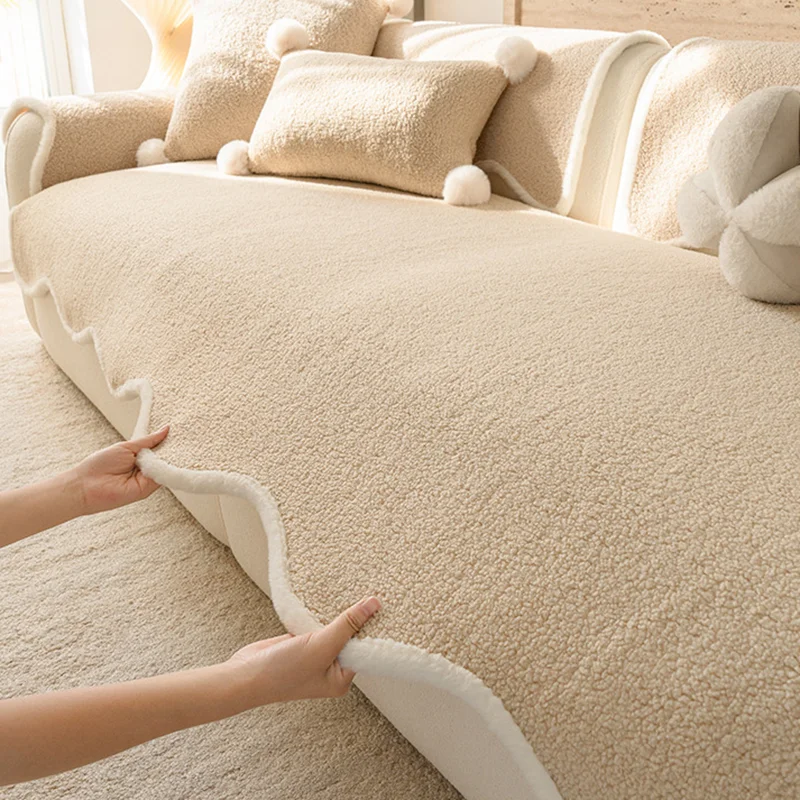 Nordic Solid Thick Plush Sofa Cover Simple Couch Non-Slip Mat for Living Room Anti-Scratch Furniture Protector for Four Seasons