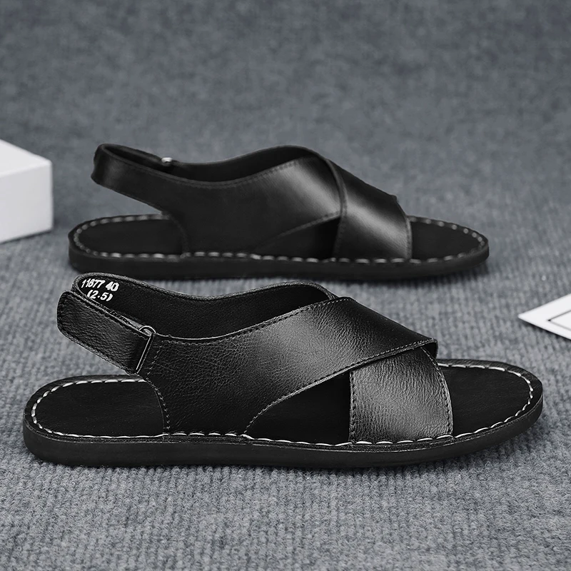 

New fashionable flip-flops made of genuine leather and high-quality large-sized shoes for export