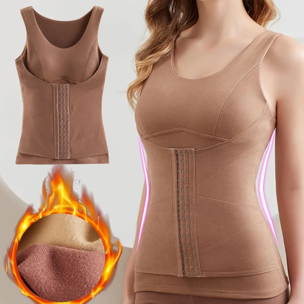 Women Corset Top Thermal Underwear Body Shaper With Bra New Waist Trainer Shapewear Fleece Reducing Girdles Tummy Slimming Belt