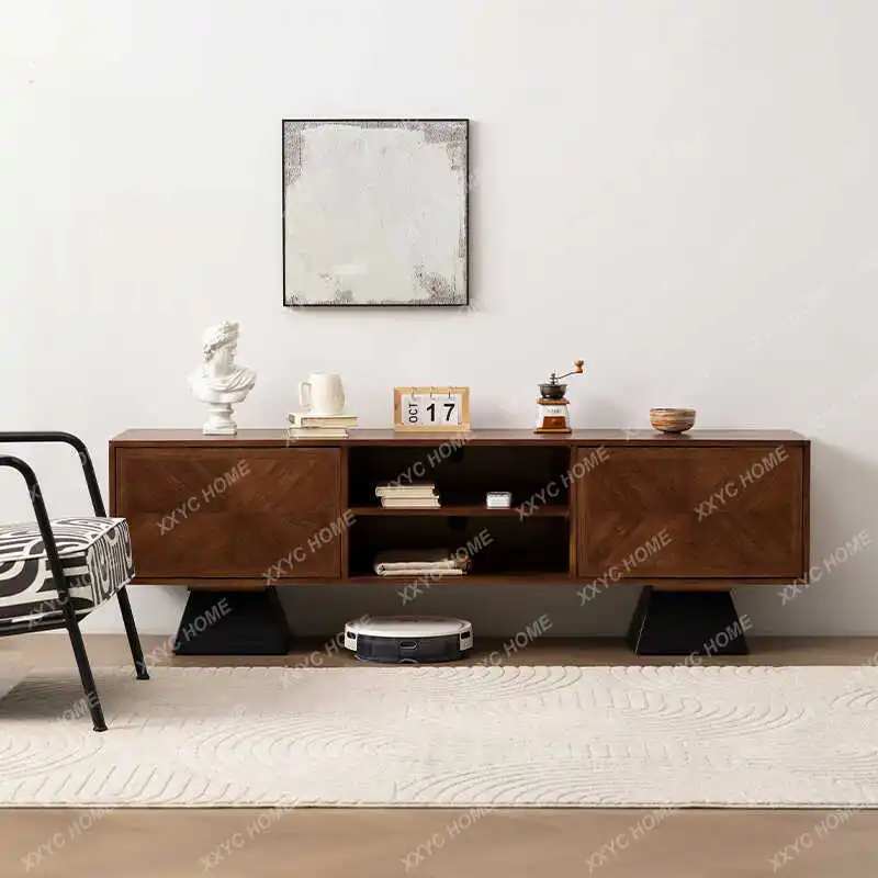 All solid wood walnut color TV cabinet coffee table simple furniture log oak combination video cabinet