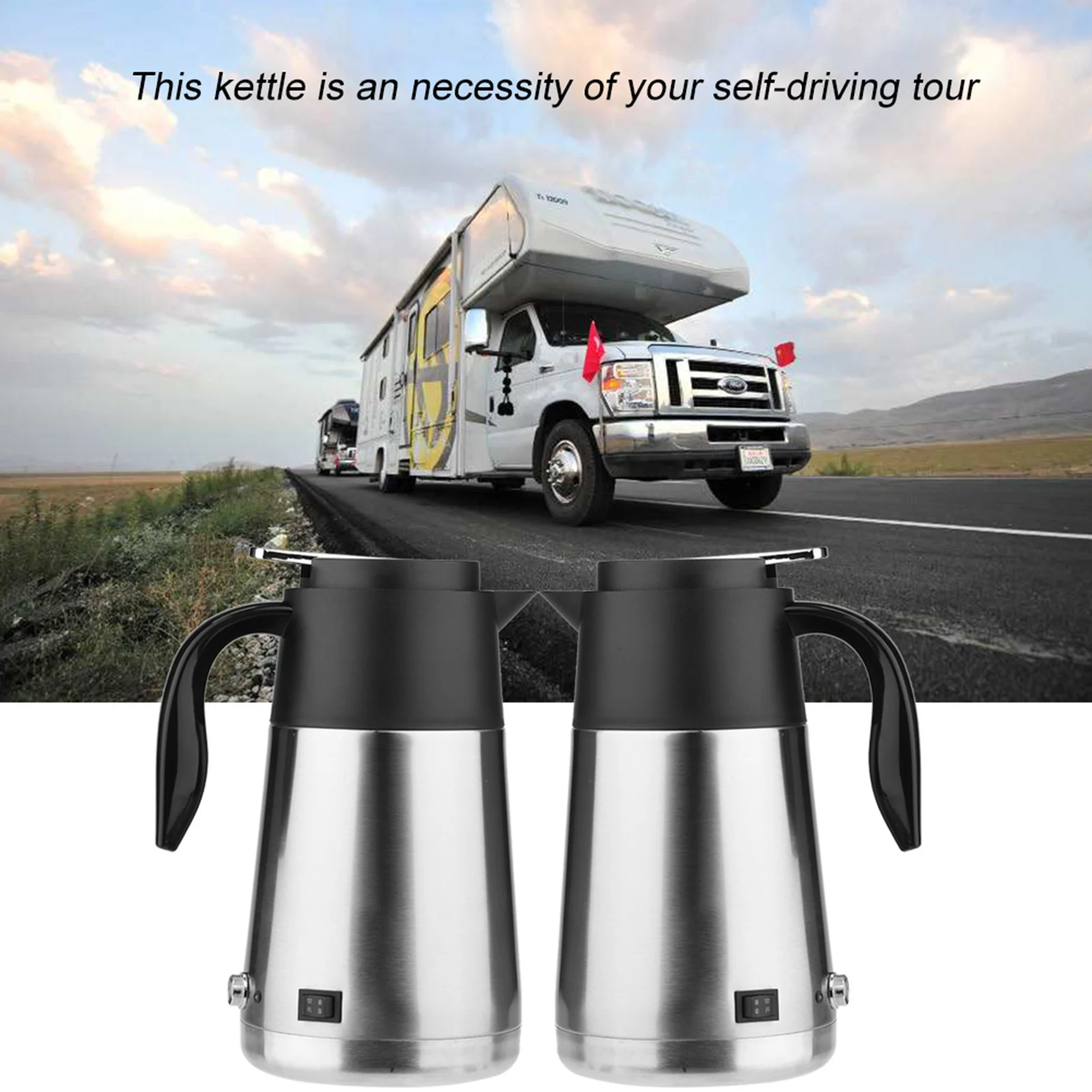 12/24V Car Kettle Portable 1200ml Large Capacity 12/24V Car Truck Kettle Water Heater Bottle for Travel Car Heater Bottle