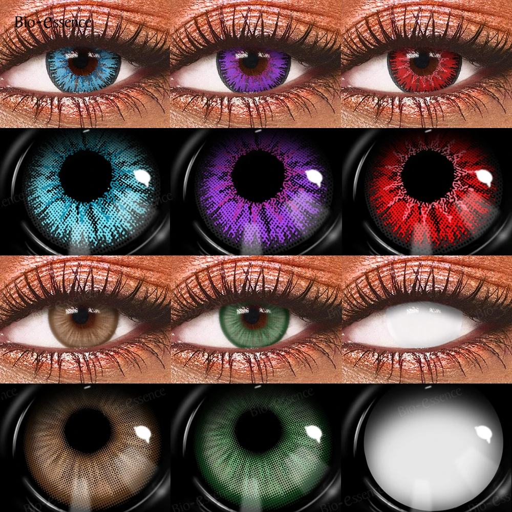 Bio-essence 1 par de lentes de contacto para Cosplay para ojos, lentes de Anime para Cosplay, lentes multicolores, pupilentes de ojos azules para Halloween, 1 año