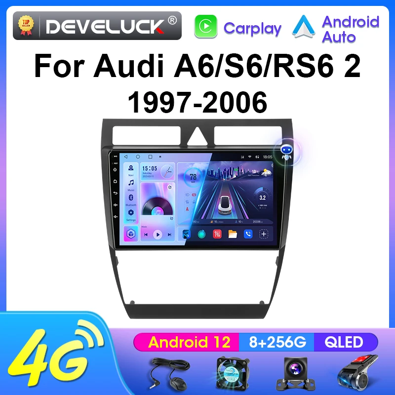 For Audi A6 C5 1997 - 2004 S6 2 1999 - 2004 RS6 1 2002 - 2006 2 Din Android 12 Car Radio Multimedia Video Player Stereo Carplay