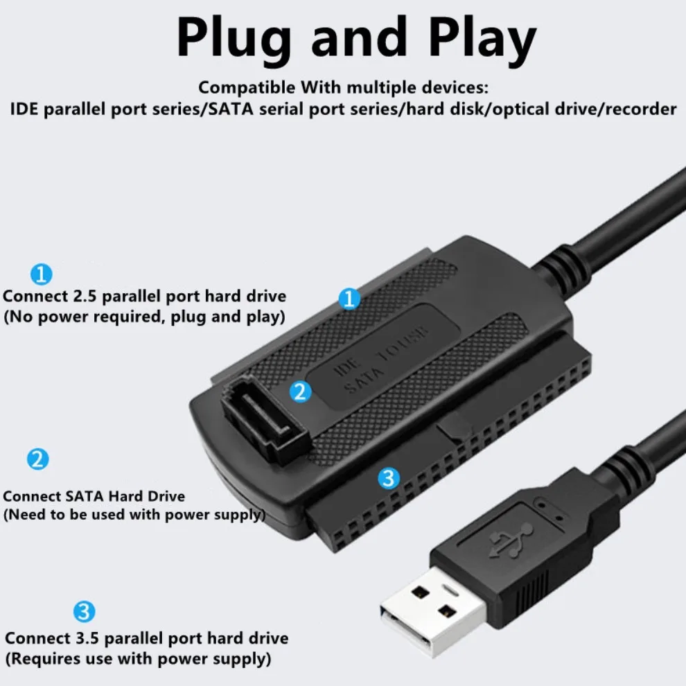 LccKaa-Sata para USB Conversão Cabo para Laptop, Desktop, Computador, Old Serial Port Connection, Cabo de Dados, Cabos Adaptador HDD, 480 Mbps, IDE