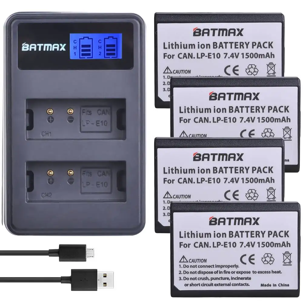 Bateria Batmax LP-E10 LP E10 1500mAh + ładowarka LCD z podwójnym portem USB do aparatów Canon EOS 1100D 1200D 1300D Kiss X50 X70 Rebel T3 T5 T6 T7