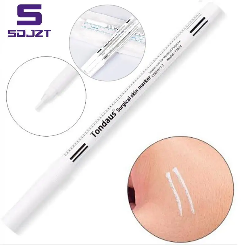White Surgical Eyebrow Tattoo Skin Marker Pen Tool Accessories Tattoo Marker Pen With Measuring Ruler Microblading Positioning