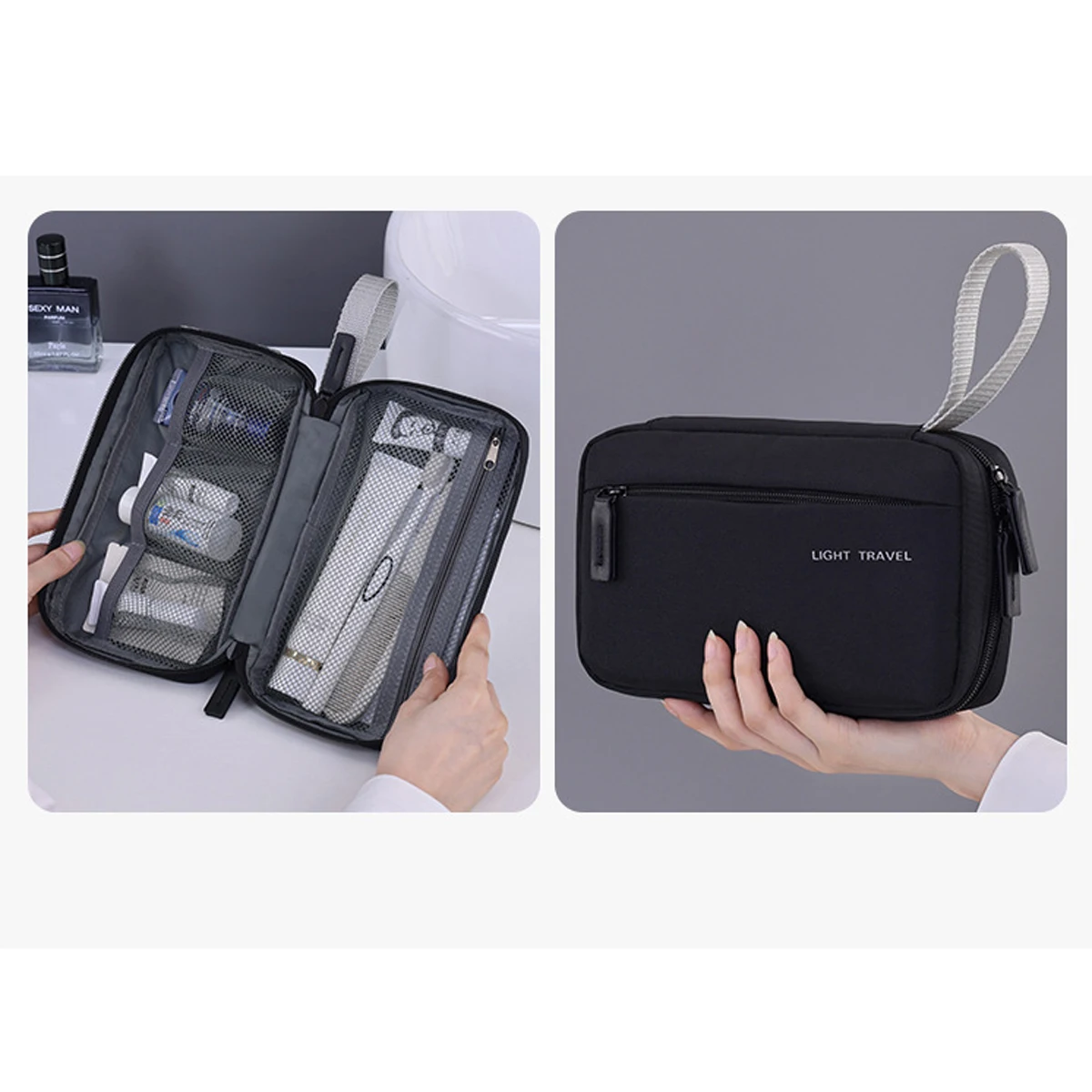 Tragbare Kulturtasche, multifunktionale Aufbewahrungstasche mit großem Fassungsvermögen, leichte Make-up-Tasche, Kosmetik-Organizer, Reiseutensilien – Detail 3