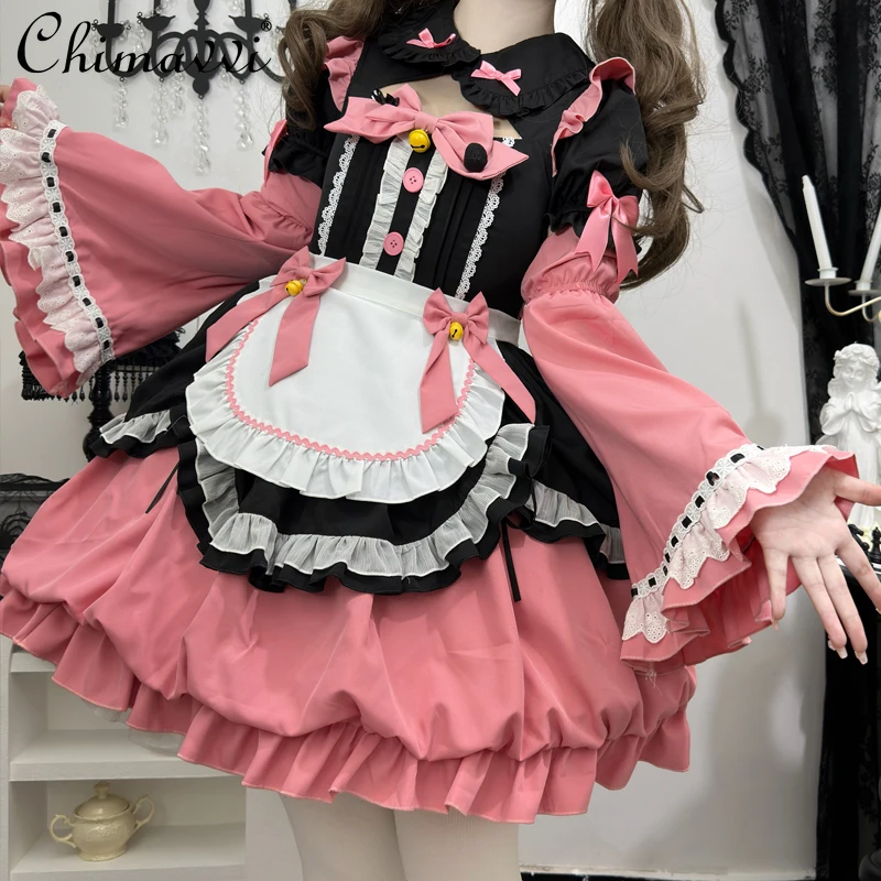 

Original Design Maid Lolita Cute Short Sleeve Op Bud Dress Autumn New Girly Style High Waist Sweet Daily Above Knee Y2k Dress