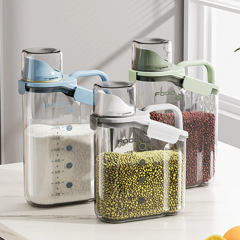 Kitchen Airtight Canister Large Flour Coffee Bean Cereal Sugar Cookie Food Storage Plastic Container Cap with Scales