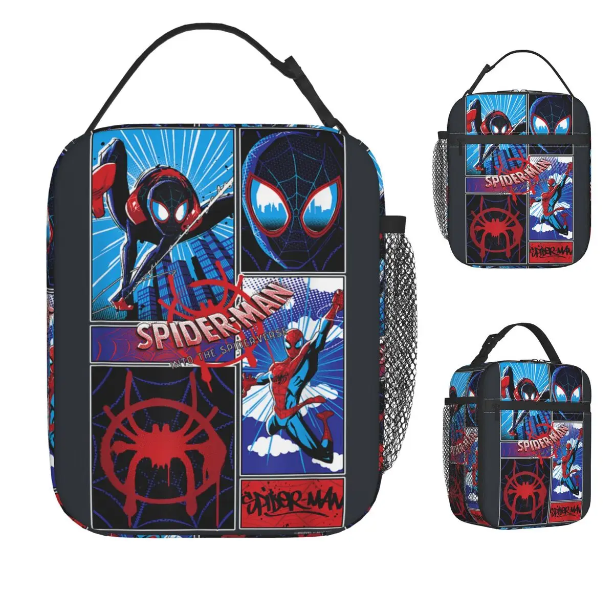 

Spider-Man Spiderverse Miles Peter Graphic Lunch Bag Retro Lunch Box For Child School Portable Cooler Bag Custom Tote Food Bags