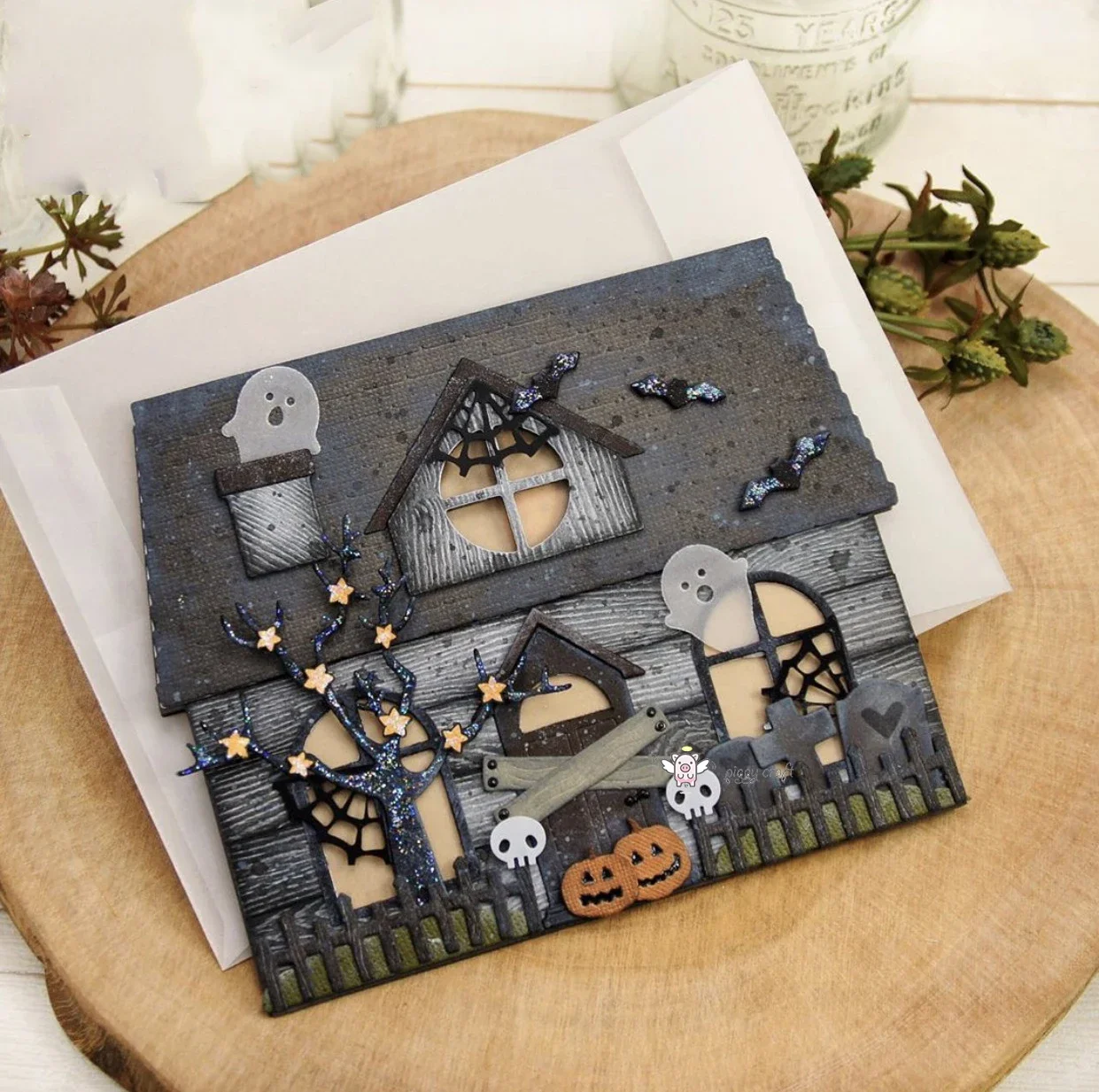 Piggy Craft metalowe matryce do wycinania matryce Ghost Halloween house Scrapbook papier rzemiosło nóż forma ostrze dziurkacz szablony matryce