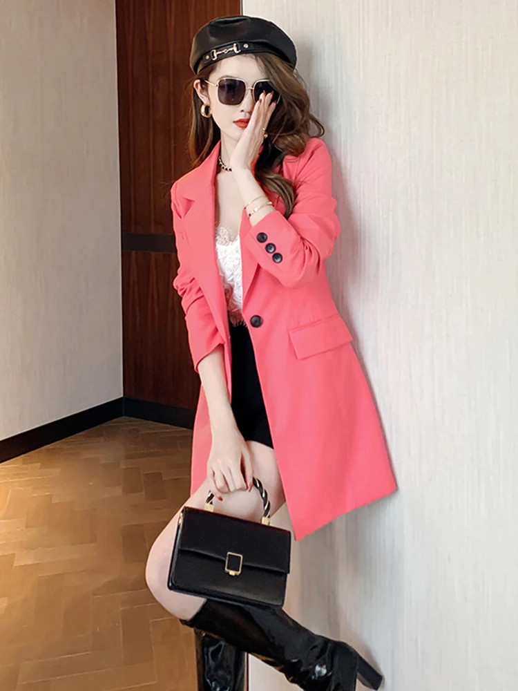 Spring Jackets for Woman 2023 Fashion OL Casual Professional Single Breasted Midi Suit Office Lady Slim Blazer Temperament Coat