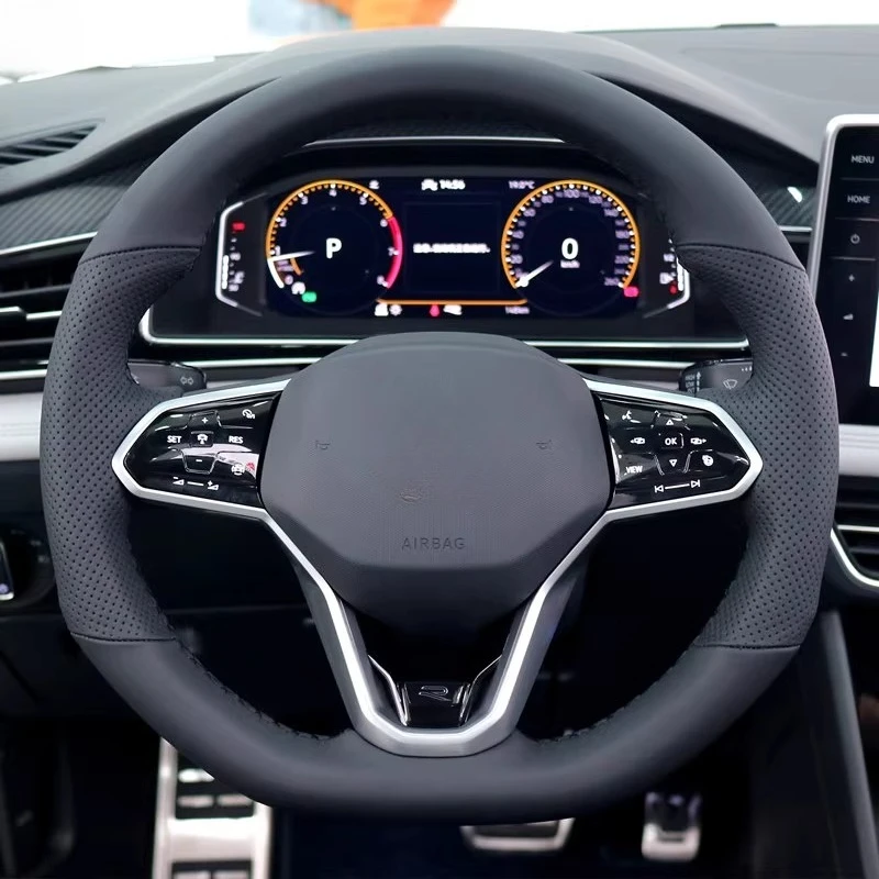 

Сшитый вручную нескользящий кожаный чехол на руль из наппа для Volkswagen VW Tiguan L Teramont X Golf Lamando CC, автомобильные аксессуары