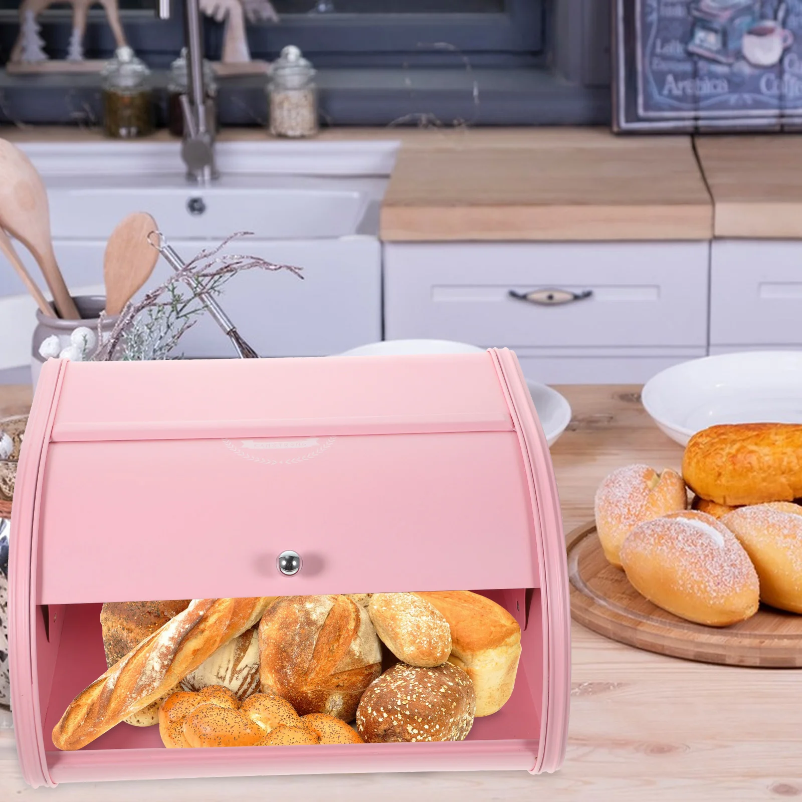 

Retro Iron Bread Box Pink Kitchen Storage Roll Cake Rustproof Non Base Home Decorative Storage Bin Non Base