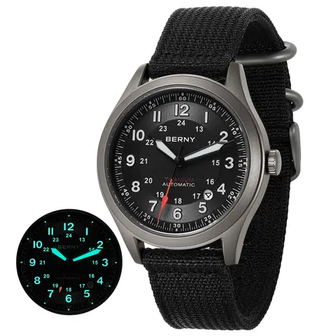 BERNY 티타늄 자동 남성용 필드 시계 날짜 사파이어 슈퍼 루미 너스 스포츠 읽기 쉬운 야외 10ATM 기계식 파일럿 시계 BERNY 티타늄 자동 남성용 필드 시계 날짜 사파이어 슈퍼 루미 너스 스포츠 읽기 쉬운 야외 10ATM 기계식 파일럿 시계