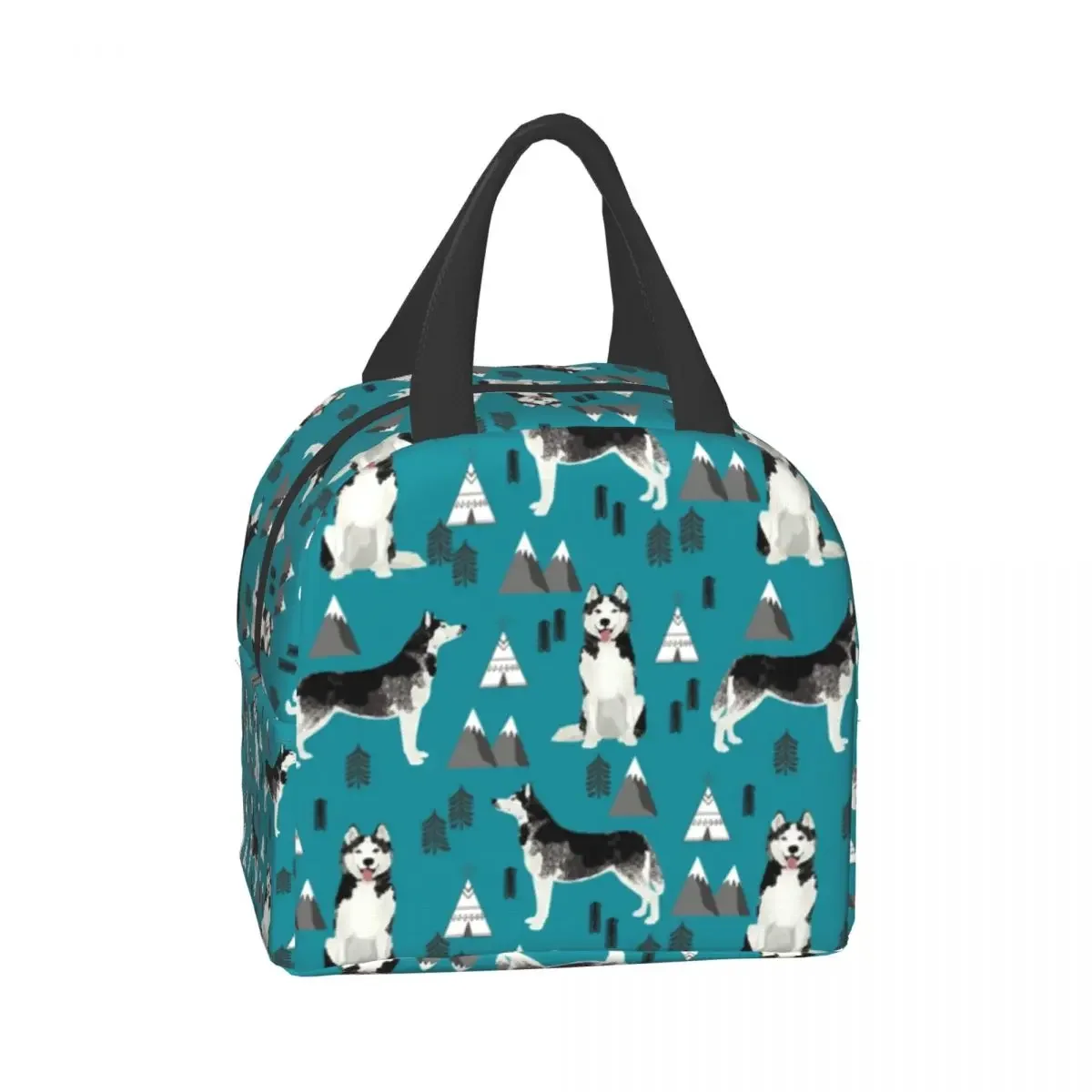 Bolsa de almuerzo con aislamiento térmico Husky Siberiano para mujer, bolsa de almuerzo portátil con retrato de Mascota, perro y montañas, caja de comida