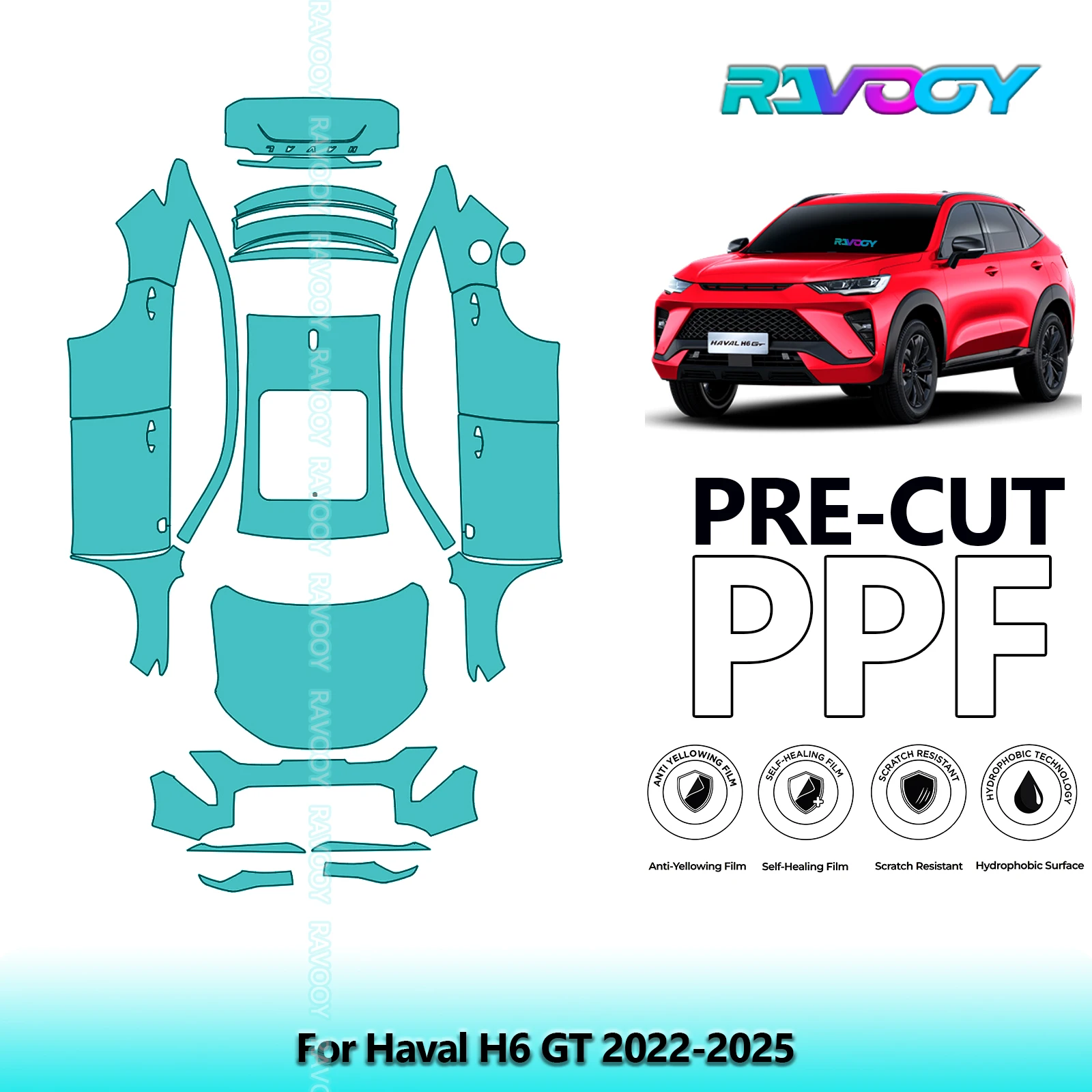 For Haval H6 GT 2022-2025 Full Body 8.5Mil Pre-Cut Paint Protection Film PPF Stone Chip Kit Clear / Matte / Black Finish Options