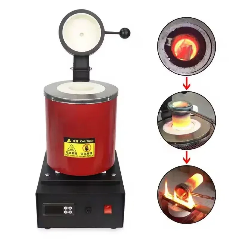 

1KG 2KG 3KG 2000F Mini Digital Gold Melting Furnace With Graphite Crucible For Tin Silver Copper And Aluminum