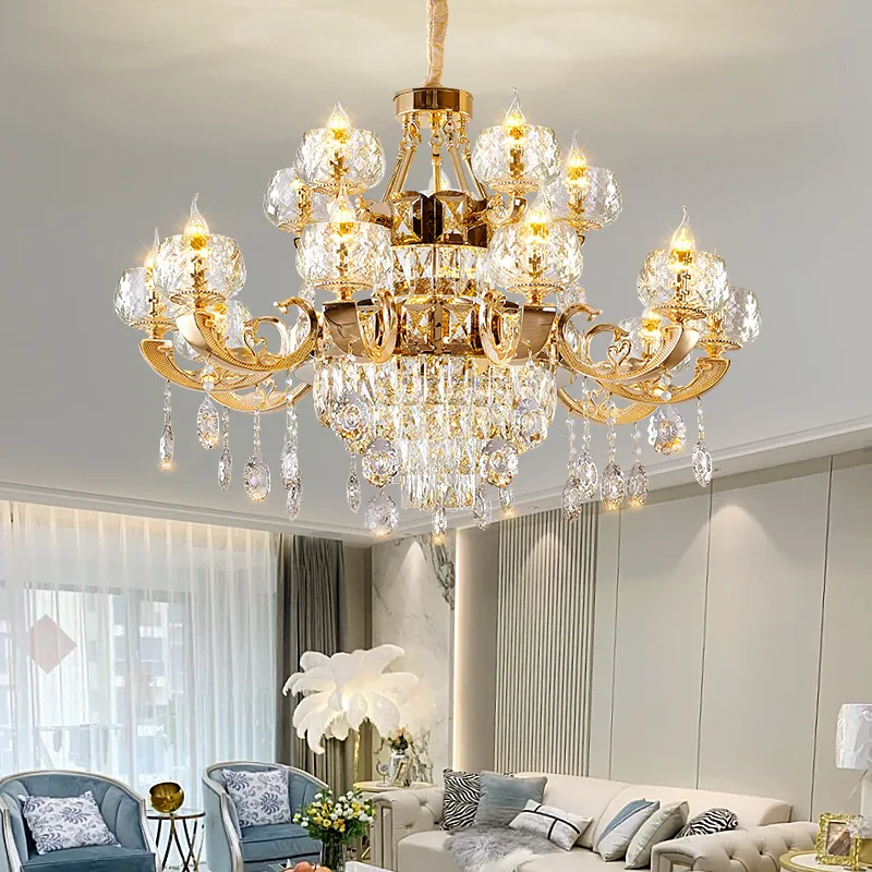 Europäischer Luxus-Kristall-LED-Kronleuchter für Wohnzimmer, Restaurant, Küche, Schlafzimmer, Hotel, Duplex – Moderne Heimdekor-Beleuchtung