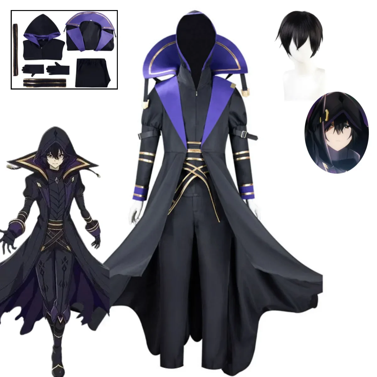 Disfraz de Anime The Eminence in Shadow Cid Kagenou, disfraz de uniforme cortavientos negro, capa, disfraz de baile de maquillaje para Halloween