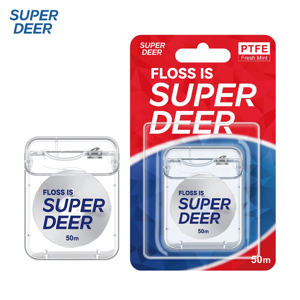 Super cerf 50 M/rouleau PTFE fil dentaire saveur de menthe dentaire nettoyage des dents fil lisse sûr hygiène des gencives buccales soins nettoyage des dents