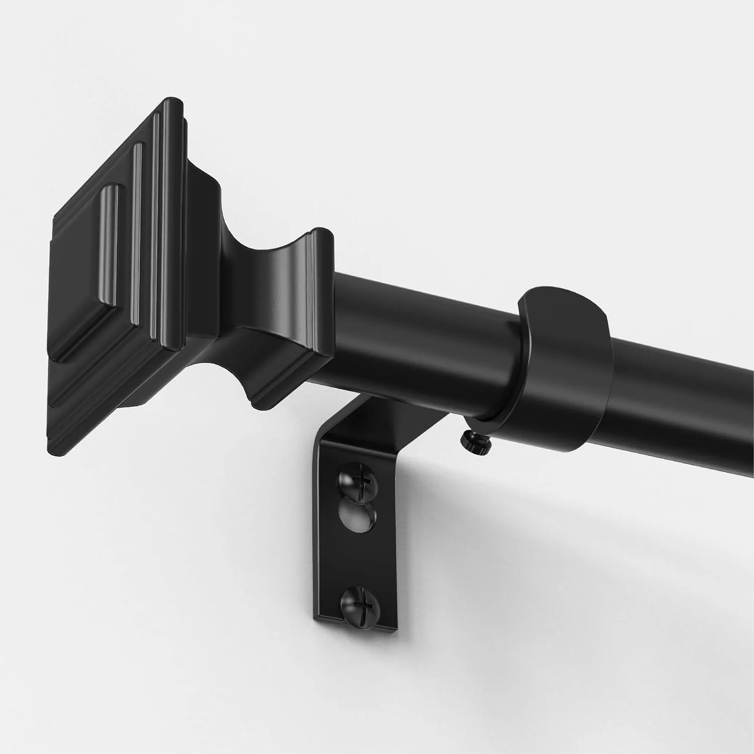 Adjustable Curtain Rods 66-120 Inch, Heavy Duty Black Drapery Rod with Square Finials, 3/4" Diameter Steel for Windows up to