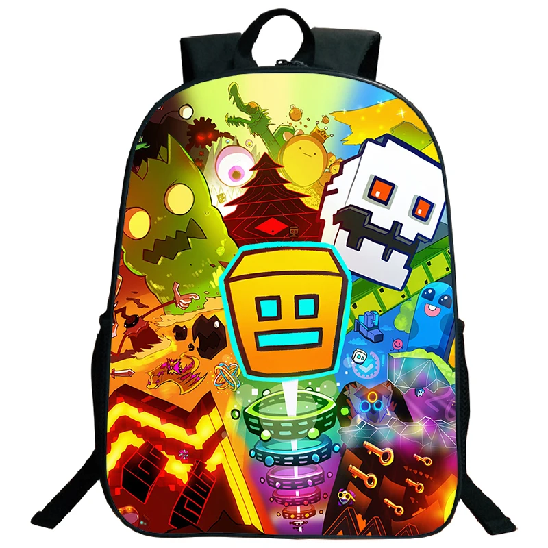 

Large Capacity Geometry Dash Backpack for Teenage Students Travel Knapsack Boys Softback School Bags Kids Bookbag Laptop Bag