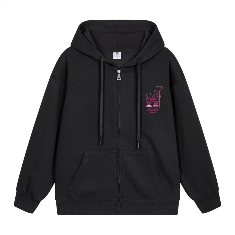

Men's Zip-Up Hoodie Pink Graphic On Black Hoodie 2025 New Style Casual Couples’ Style Casual and Loose