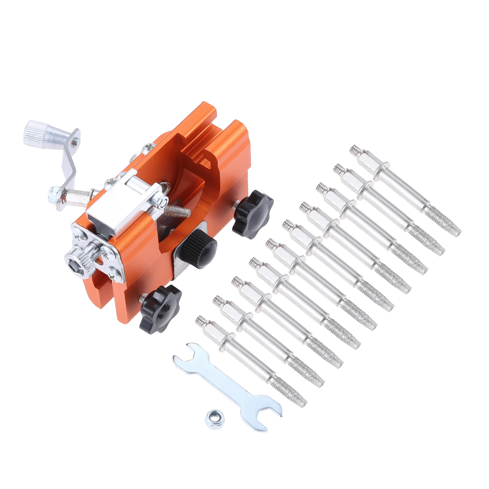 1Set Saw Sharpener Chainsaw Sharpening Jig Kit Hand-Cranked Chain Saw Sharpener Tool Portable Blade with 3 Sharpening Heads