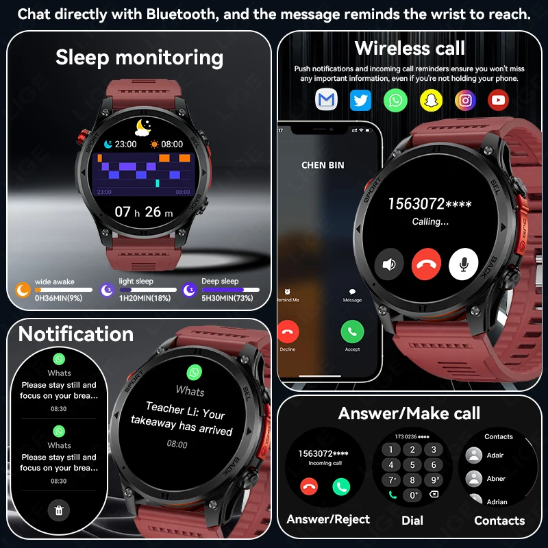 LIGE New GPS Path Tracker Smart Watch 1.46''AMOLED Screen 530mAh Battery Outdoor Compass Sport Fitness Waterproof Smartwatch Men