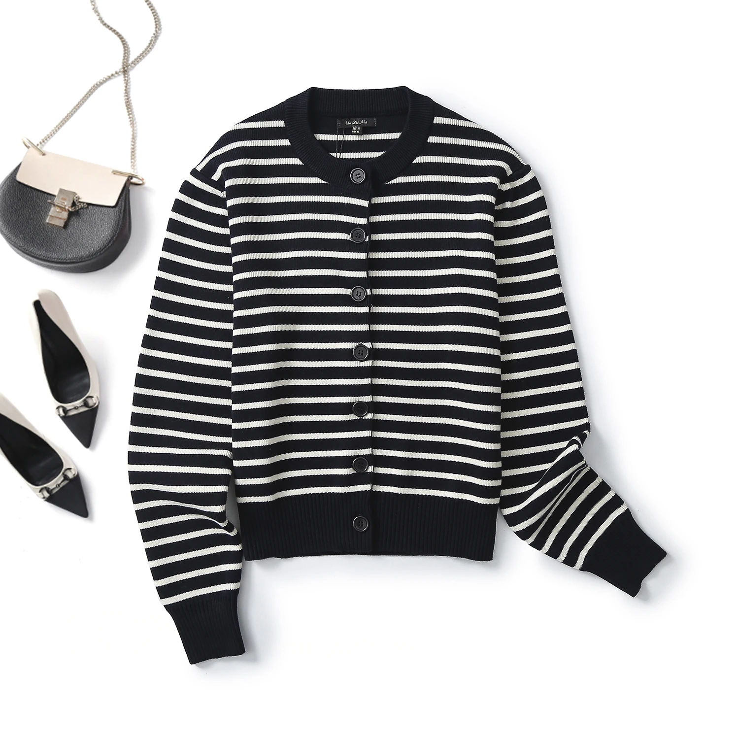 Ethereal MD 2024 new style of Casual commuter style slim cut crew neck sweater cardigan with striped style