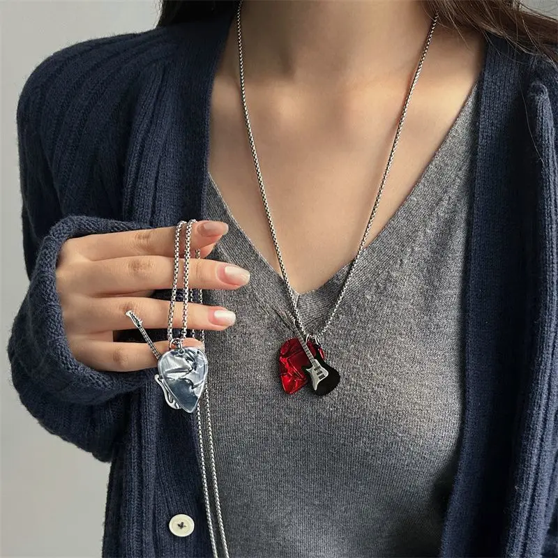 Yupsk 1Pcs Hip-Hop Guitar Pick Pendent Necklace for Women Men Stainless Steel Chain Unisex Collier Accessories