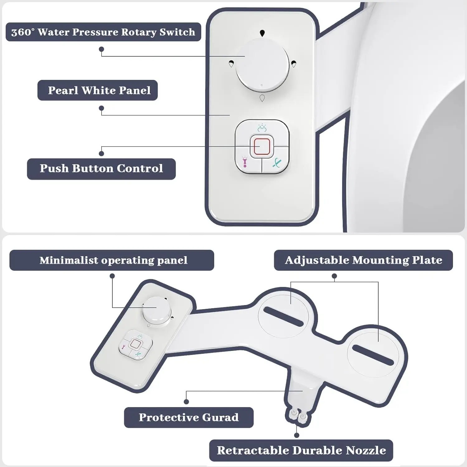 Imagem -04 - Bocal Duplo Auto-limpante para Assento Sanitário Bidê Não Elétrico Limpeza Frontal e Traseira Pulverizador de Higiene Pessoal Acessórios Ultrafinos