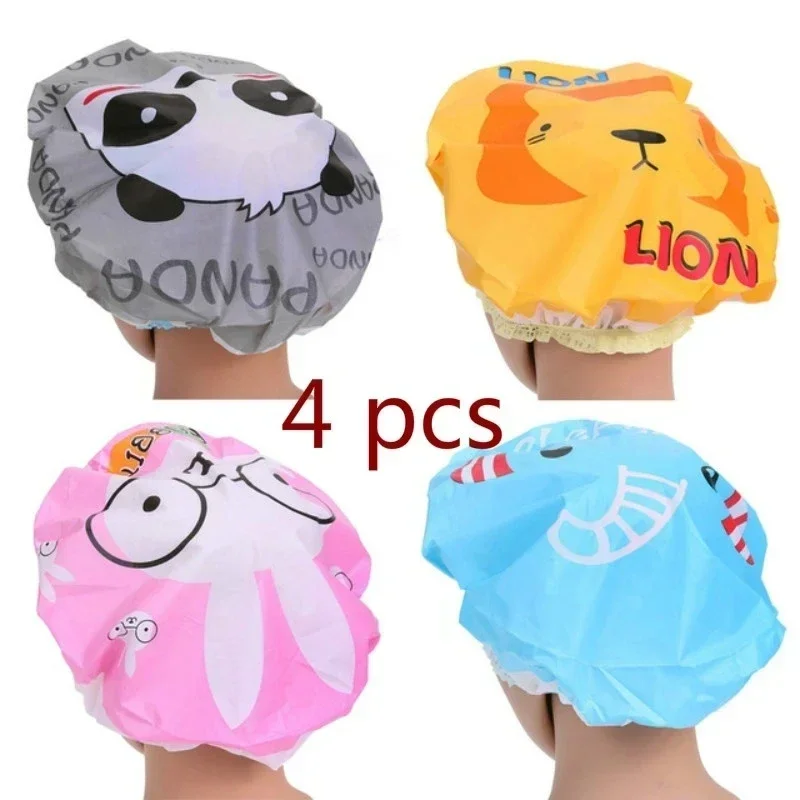 4 Pcs/lot Random Style Lovely Cartoon Women Shower Caps Colorful Bath Shower Hair Cover Adults Waterproof Bathing Cap Animal