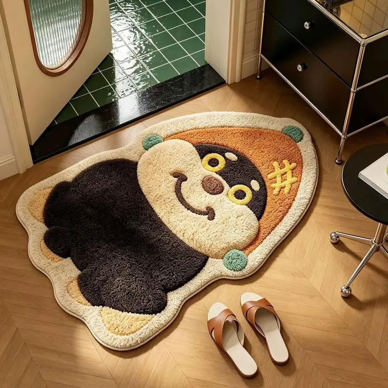 VIKAMA Panda Irregular Rug Orange Hat Cute Animal Non Slip Mat For Bedroom Bathroom Kids Decor