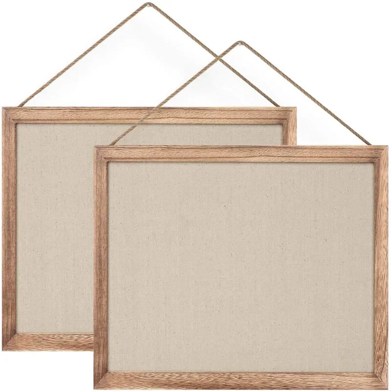 2-Pack Wood Board with Linen 16x11 Inch Bulletin Boards Wall Decor Hanging Pin Wood Framed Display Bulletin Cork