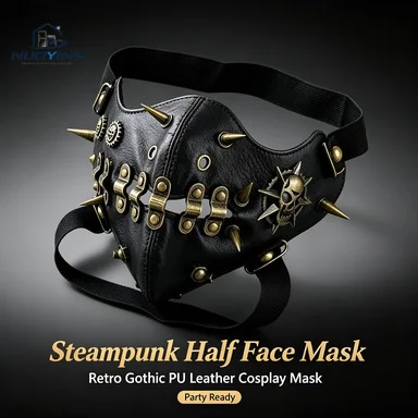 Steampunk PU-Leder-Maske, Retro-Gothic Grusel-Gesichtsmaske, Cosplay-Schutzmaske für Partykostüme
