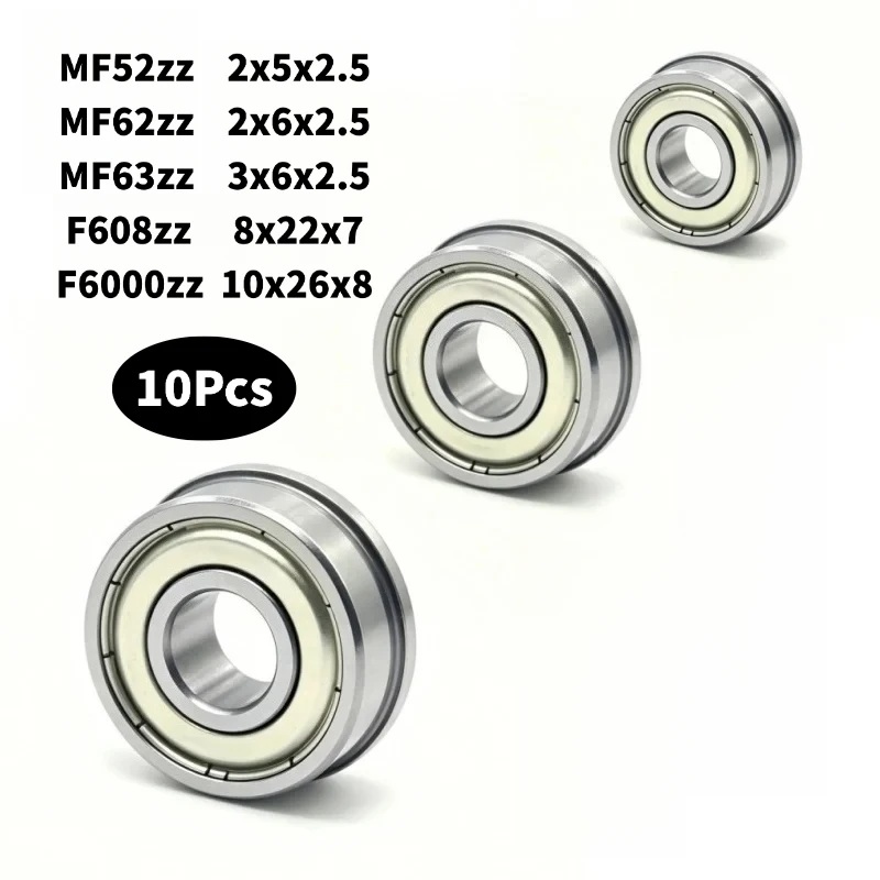 10Pcs MF52ZZ MF62ZZ MF63ZZ F608ZZ F6000ZZ Chrome Steel Mini Flanged Deep Groove Ball Bearings ZZ Metal Shielded