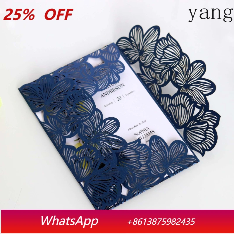 

Yjq 50pcs deep blue laser envelope engagement invitation wedding please hollow greeting card