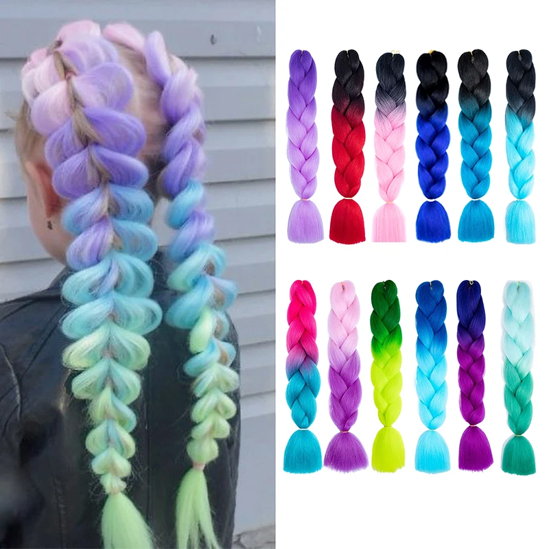 24 Inches Jumbo Braid Synthetic Braiding Hair Ombre Jumbo Hair Extension For Women and Girl DIY Hair Braids Red Purple Yellow