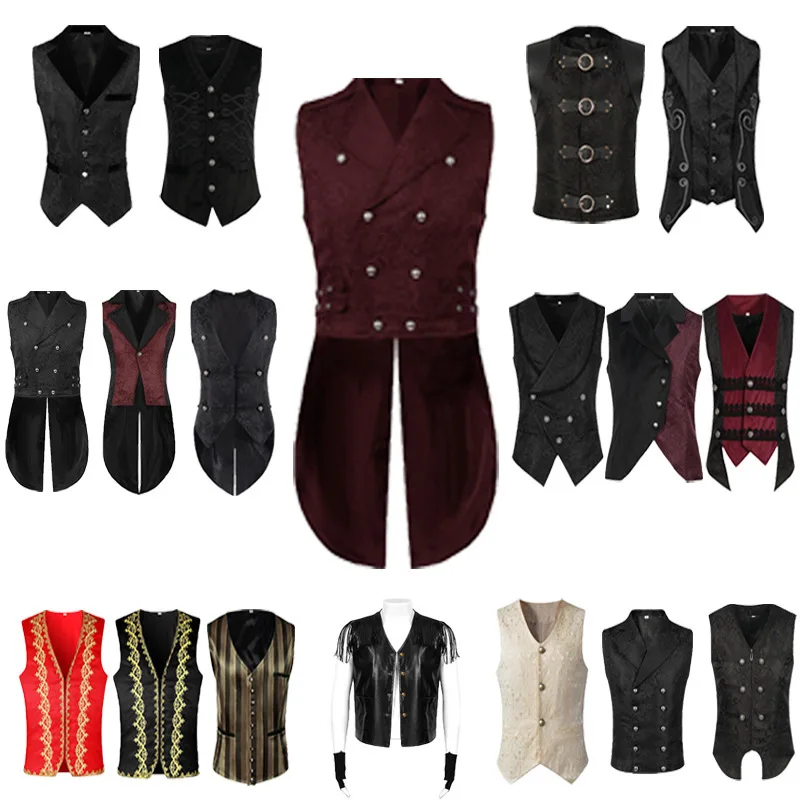 

Medieval Men's Gothic Vest Stage Costume Waistcoat Jacket Set Cosplay Costumes Drama Tuxedos Masquerade Parties Halloween Jacket