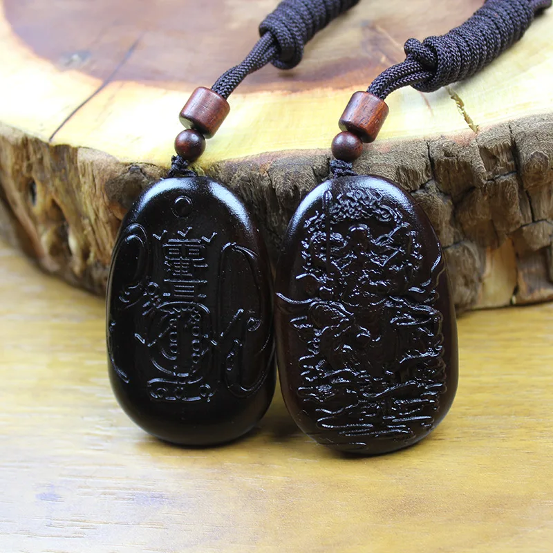 Traditional Chinese Thunder Struck Jujube Wood Double Sided Carved Xuanwu Emperor Pendant Lucky Blessing Amulet Handcrafted Fort 3