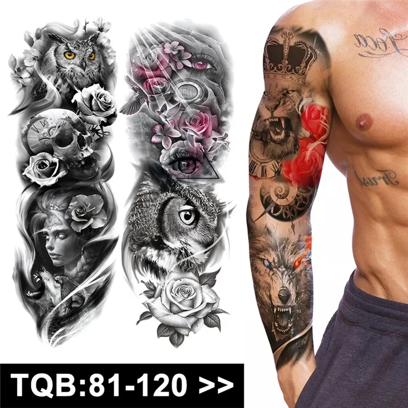 Full Arm Large Skull Old School Tatoo Stickers Waterproof Temporary Tattoo Sticker Large Arm Sleeve Tattoo Flash Fake Tattoos